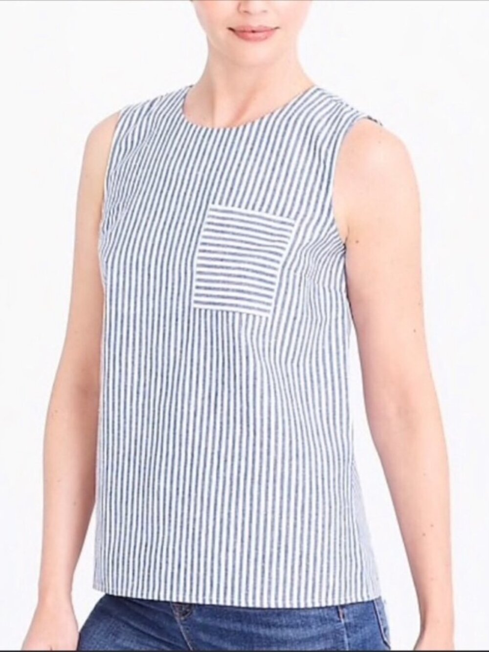 J. Crew Linen Cotton-Blend Tank (Blue/White) 0